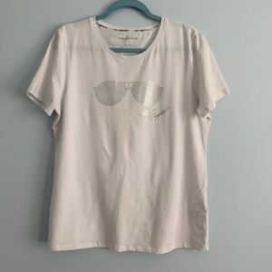Karl Lagerfeld Women’s Short Sleeve‎ Sunglasses Print White T- Shirt Size M